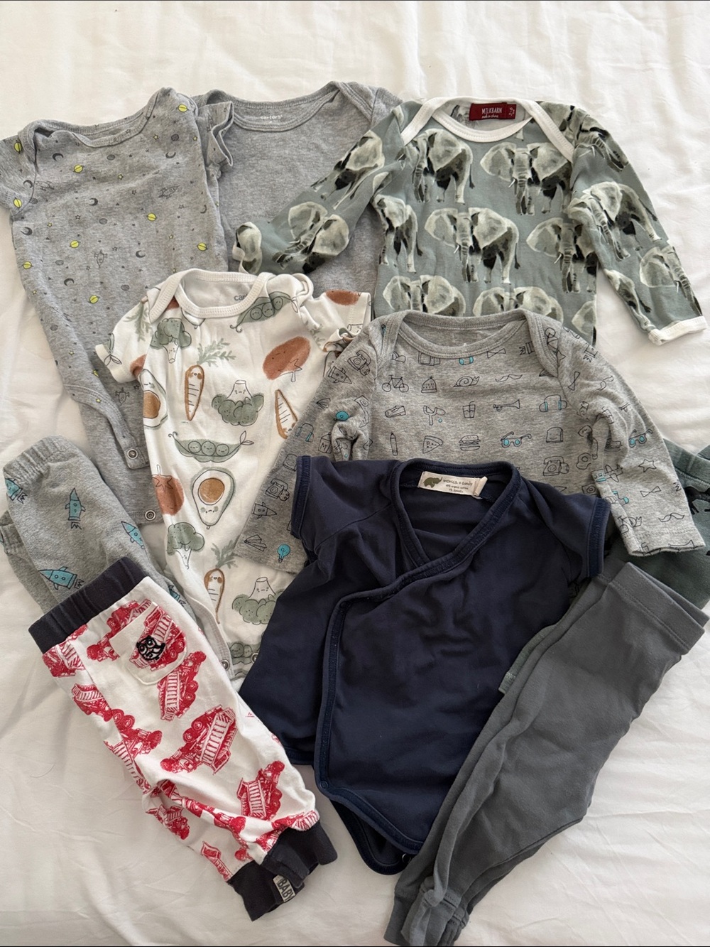 Mixed Baby Bodysuit & Legging Bundle - Gray, Navy, Green Prints mix and match